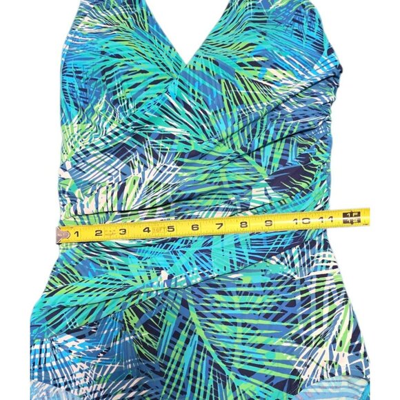 2 LL Bean One-Piece Swimsuit 8 Long Tropical Palm Slimming Shaping Surplice Tall - Picture 8 of 11